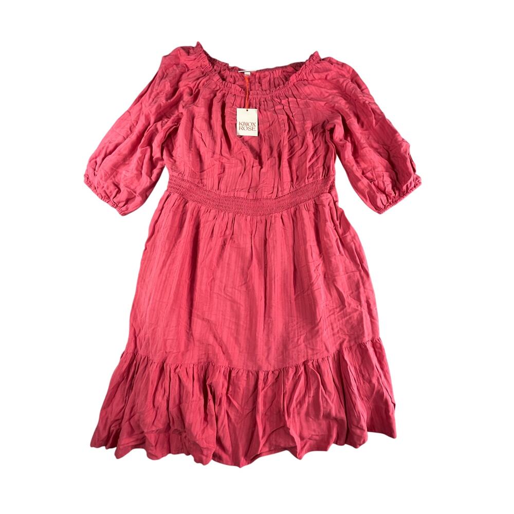 Knox Rose Dress Womens XXL 2XL Pink Knee Length Boho Gathered Waist Pockets NWT
